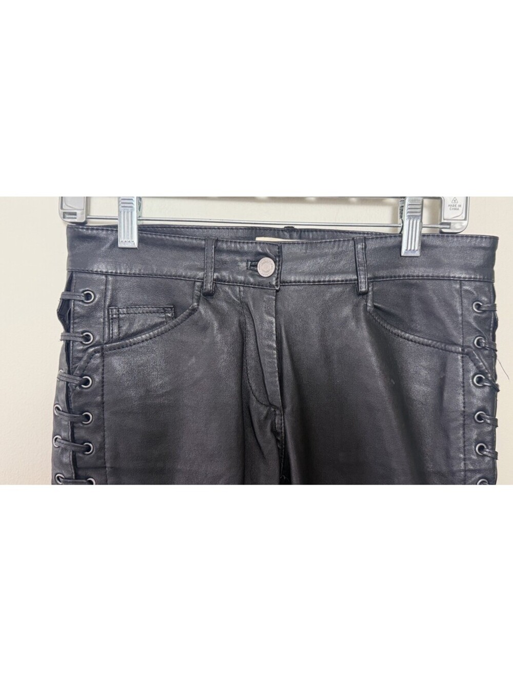 ISABEL MARANT FOR H&M NAPA LEATHER LACE UP CORSET MOTO CROPPED PANT~ 4 - Picture 4 of 14